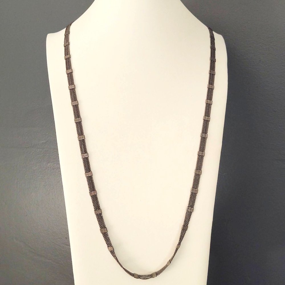 Long multi strand graphite chains necklace